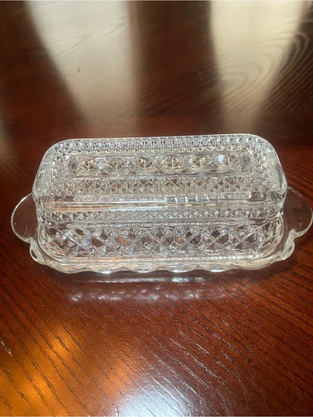 Anchor Hocking Wexford covered butter dish- Classic Diamond Cut